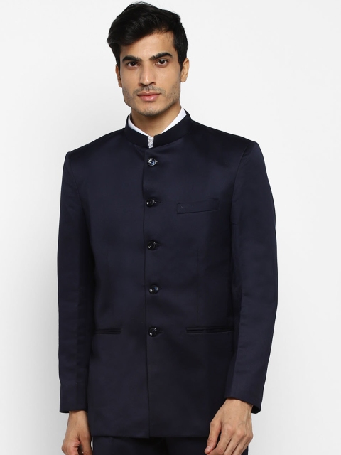 

ROYAL KURTA Men Navy Blue Solid Bandhgala Poly Viscose Suits