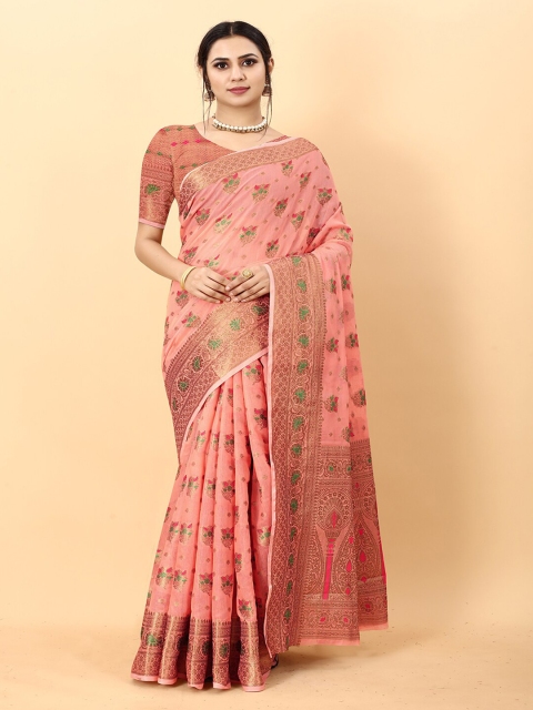 

Lookslady Red & Brown Ethnic Motifs Zari Silk Cotton Kanjeevaram Saree