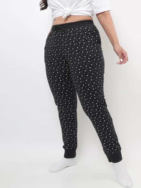 

Bewakoof Plus Women Plus Size Black Printed Lounge Joggers