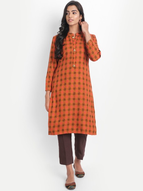 

Alavya Women Yellow Ethnic Motifs Printed Keyhole Neck Flared Sleeves Dobby Kurta