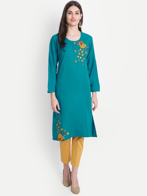

Alavya Women Green Floral Printed Dobby Kurta