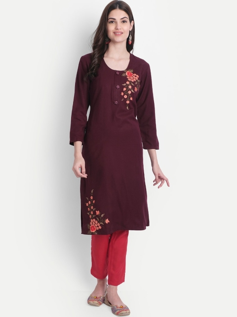 

Alavya Women Brown Floral Embroidered Dobby Kurta
