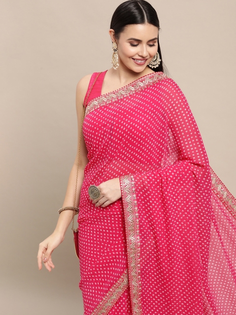 

VASTRANAND Pink Bandhani Printed Sequined Embroidered Saree with Blouse
