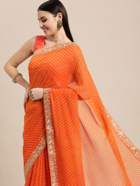 

VASTRANAND Orange Bandhani Printed Sequinned Saree with Blouse