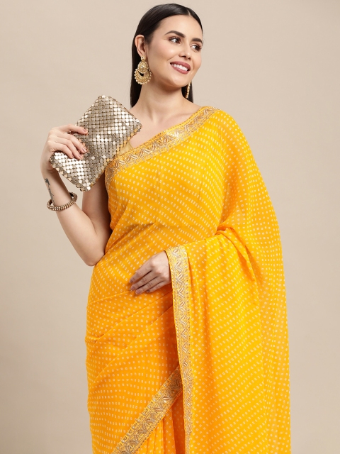 

VASTRANAND Mustard Bandhani Printed Sequinned Saree with Blouse