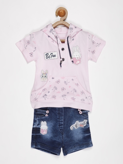 

V2 Value & Variety Girls Pink & Blue Printed T-shirt with Shorts