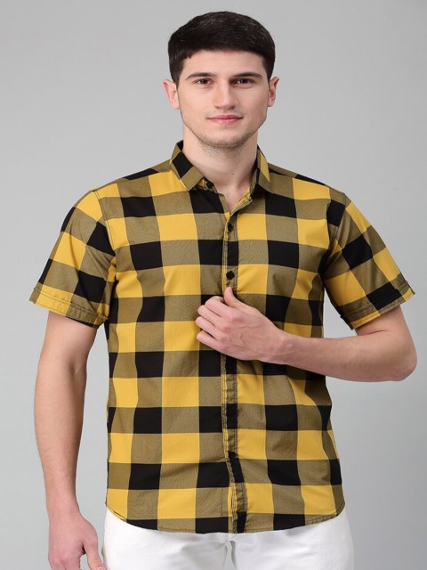 

JAI TEXTILES Men Yellow Slim Fit Buffalo Checks Checked Casual Shirt