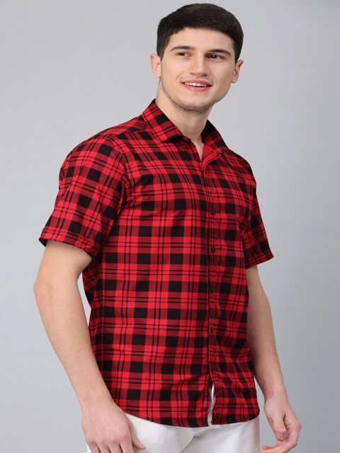 

JAI TEXTILES Men Red Slim Fit Tartan Checks Checked Casual Shirt