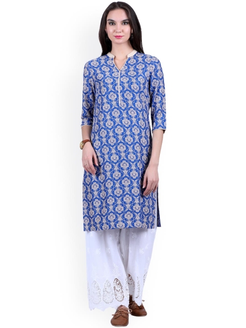 

Juniper Women Blue Printed Straight Kurta