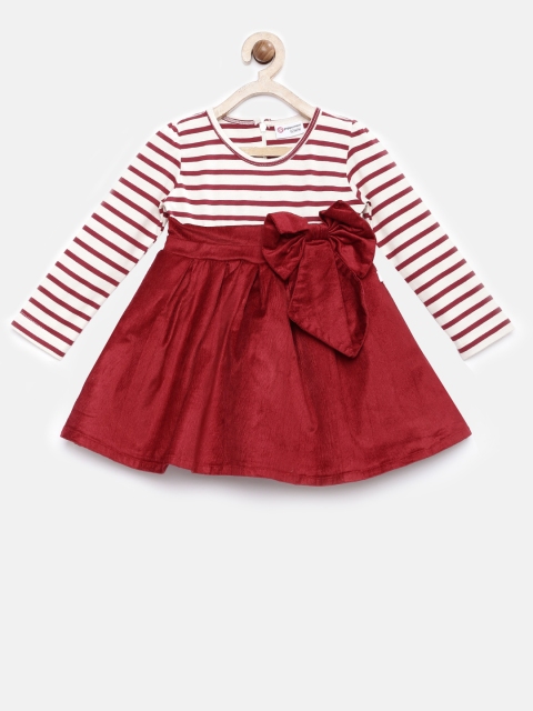 

Peppermint Girls Maroon Striped Fit and Flare Dress