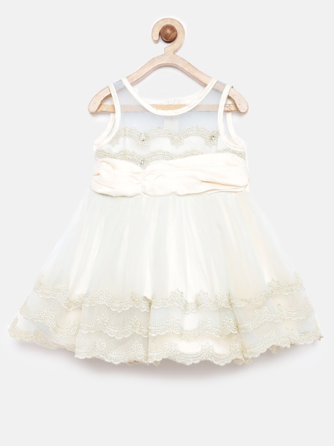 

Peppermint Girls Cream-Coloured Self Design Fit and Flare Dress