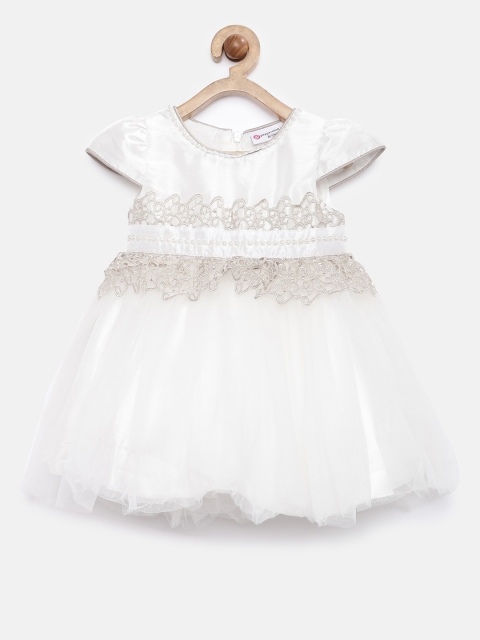 

Peppermint Girls White Self Design Fit and Flare Dress