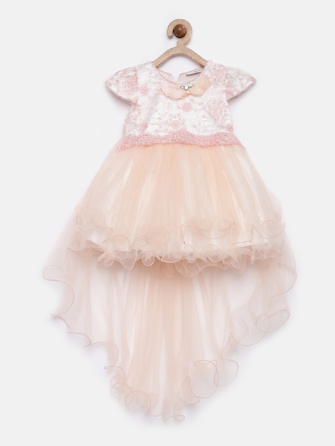 

Peppermint Girls Peach-Coloured Self Design Fit and Flare Dress