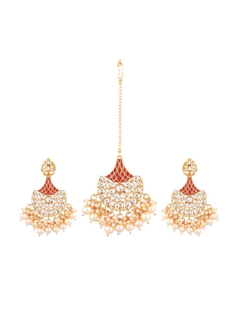 

Efulgenz Women Red Gold-Plated Maang Tikka with Earrings