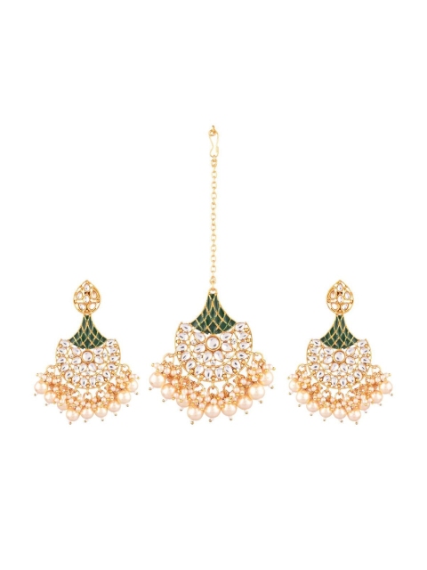 

Efulgenz Green Gold-Plated Kundan Jewellery Set