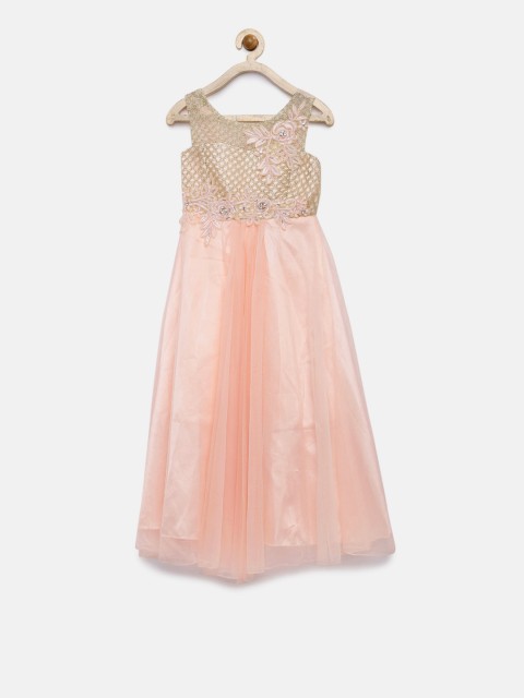 

Peppermint Girls Peach-Coloured Self Design Maxi Dress