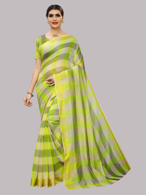 

YOYO Fashion Women Yellow & Green Striped Silk Cotton Saree