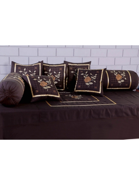 

Hammer Home Set of 8 Coffee Brown & Grey Embroidered Pure Cotton Diwan Set