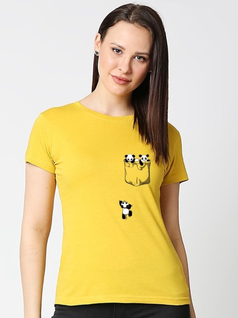 

Bewakoof Women Yellow Typography Extended Sleeves Applique Slim Fit T-shirt