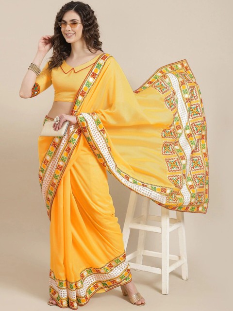 

Satrani Yellow & White Saree