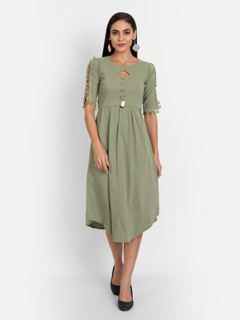 

FNOCKS Green Solid A-Line Dress