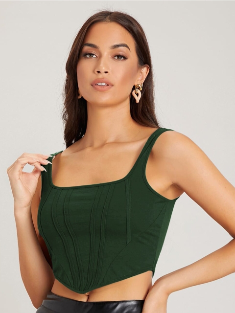 

AAHWAN Women Green Solid Tank Top