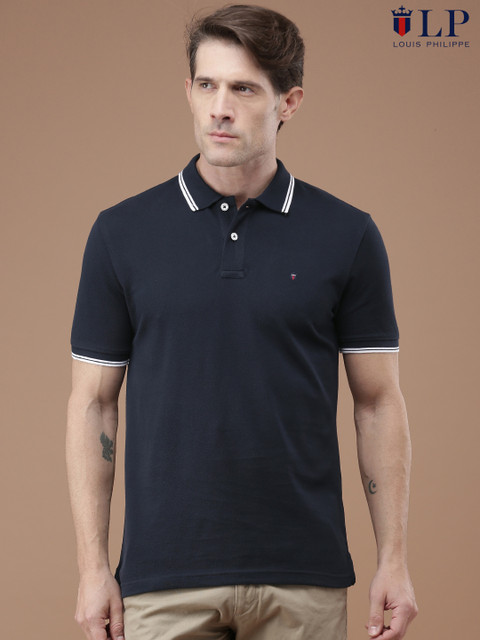 

Louis Philippe Men Navy Solid Slim Fit Polo Collar T-shirt, Blue