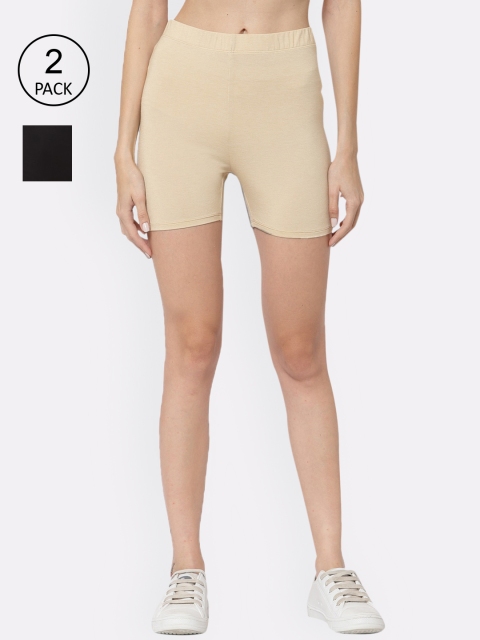 

YOONOY Women Black & Nude Skinny Fit Cycling Shorts