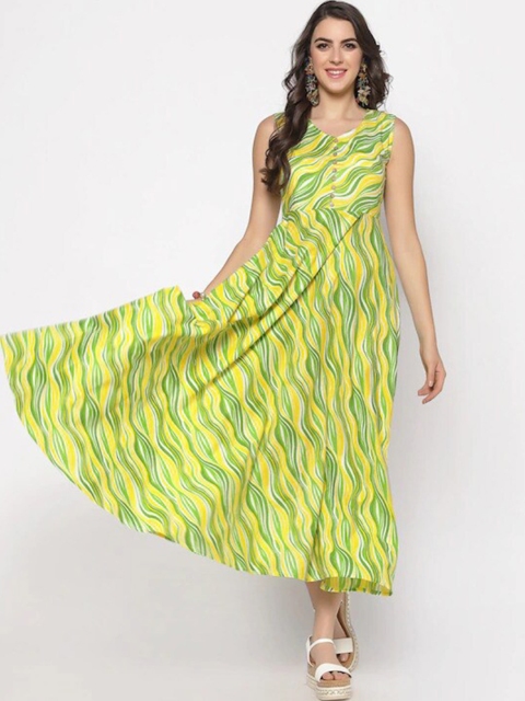 

Sera Women Fit And Flare Printed Green & Yellow Maxi Dress