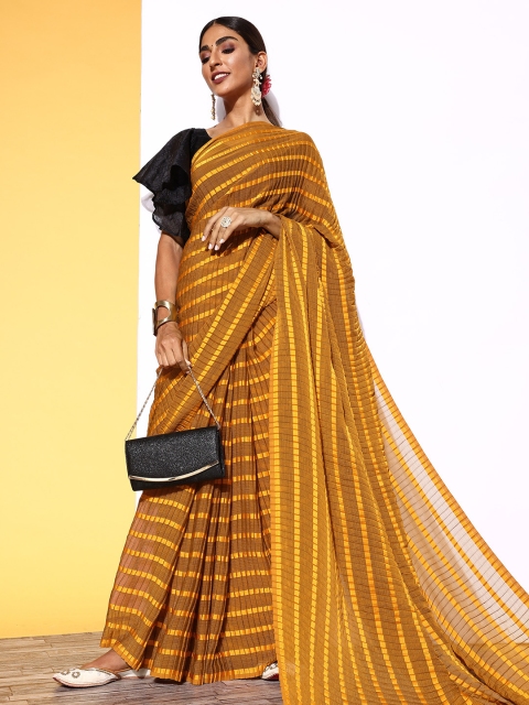 

Tikhi Imli Mustard Striped Accordion Pleated Saree