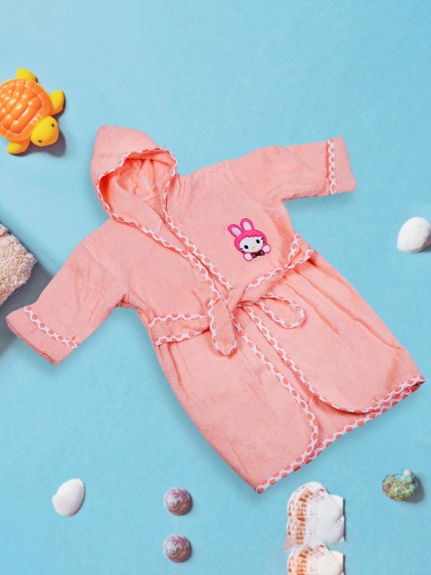 

Baby Moo Infant Kids Peach Colored Kitty Embroidered Cotton Bath Robe