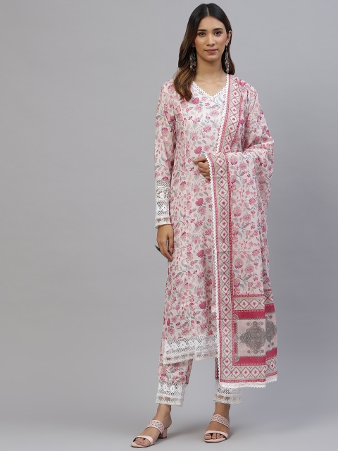 

Silai Bunai Women Pink Ethnic Motifs Printed Kurta with Trousers & With Dupatta