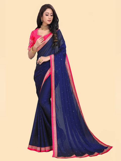 

Anjaneya Sarees Blue & Pink Zari Silk Blend Saree