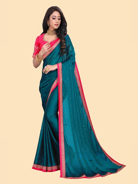 

Anjaneya Sarees Teal & Gold-Toned Embroidered Silk Blend Saree