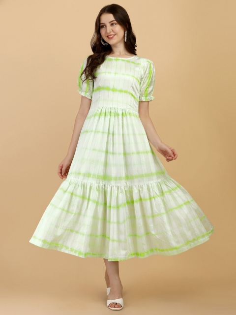 

Vidraa Western Store Women White & Green Maxi Dress, Multi