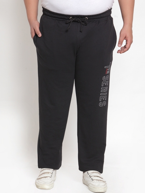 

plusS Men Black Solid Cotton Straight-Fit Track Pants