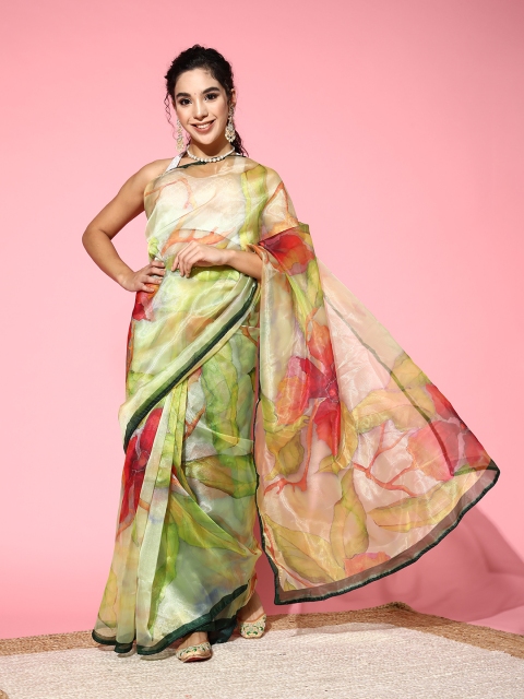 

Tikhi Imli Green & Maroon Floral Organza Saree