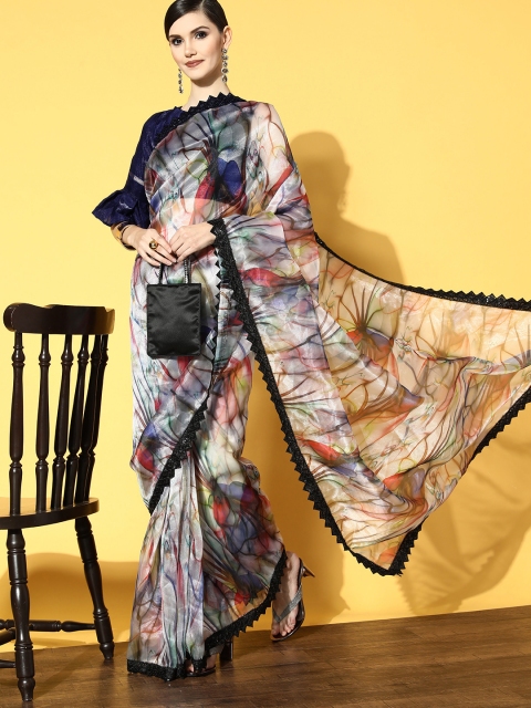 

Tikhi Imli Multicoloured Printed Sequin Detail Organza Saree, Multi