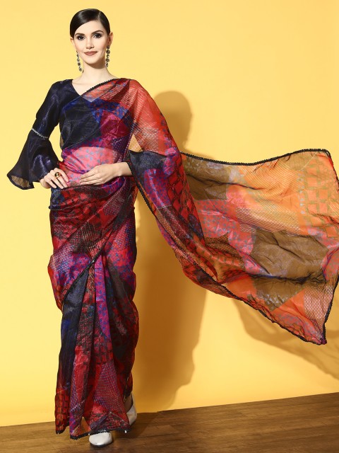 

Tikhi Imli Blue & Pink Organza Saree