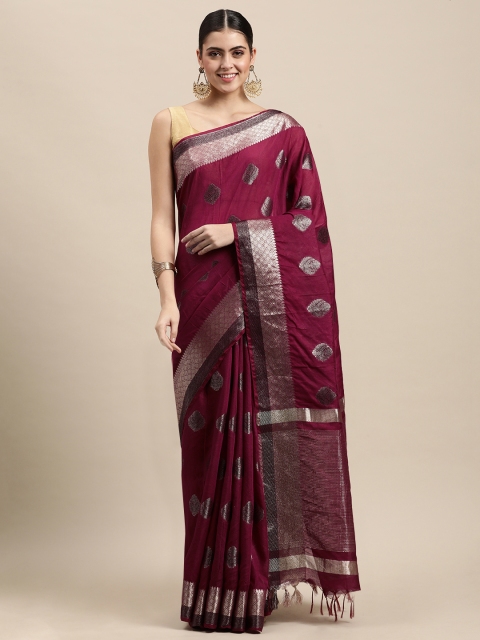 

swatika Purple & Gold-Toned Ethnic Motifs Zari Banarasi Saree