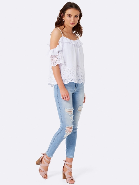 

Forever New Women White Self-Design Cold Shoulder Top