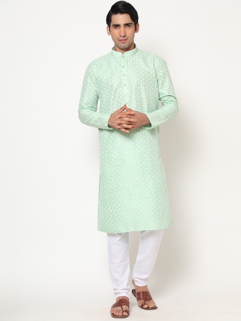 

ESLIFESTYLE OVERSEAS Men Sea Green Ethnic Motifs Linen Kurta with Pyjamas