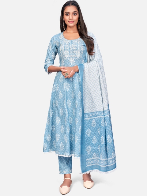 

Vbuyz Women Blue Ethnic Motifs Kurta with Trousers & With Dupatta