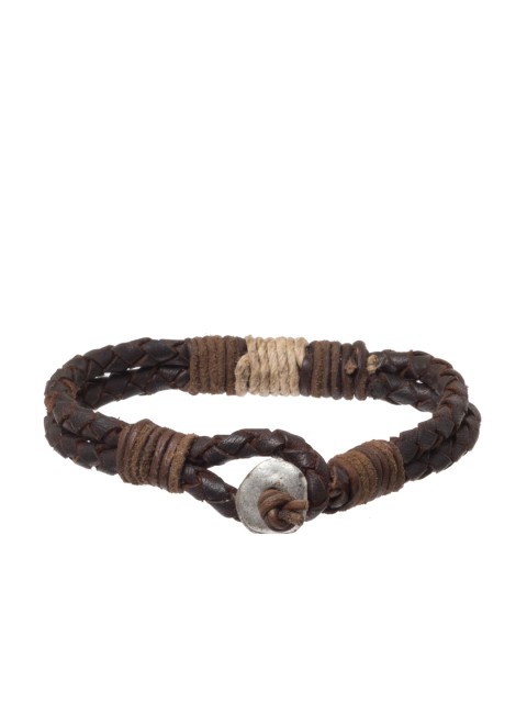 

UNKNOWN by Ayesha Men Brown Braided Leather Bracelet