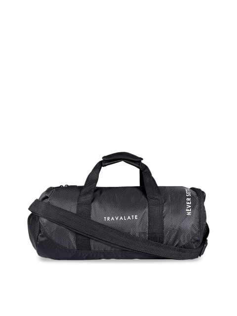 

TRAVALATE Black Solid Leather Duffel Bag