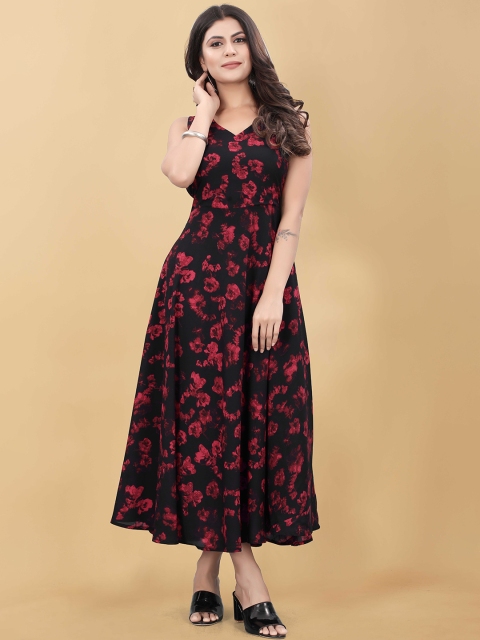 

WEAVETECH IMPEX Black Floral Crepe Maxi Dress