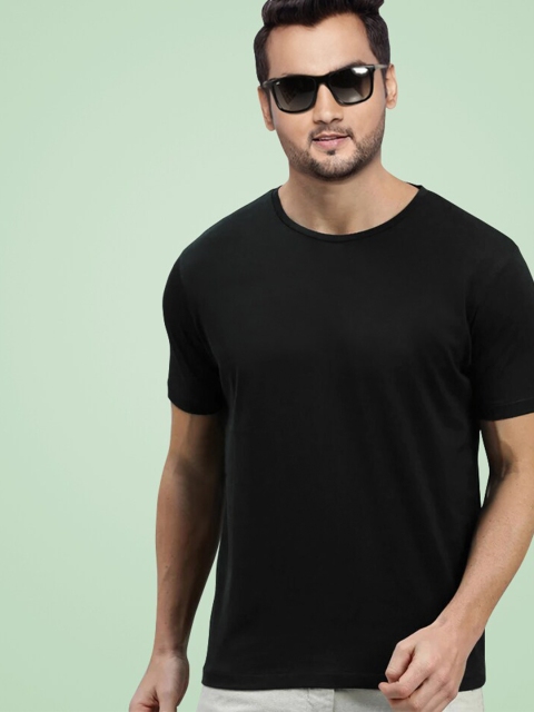 

Pootlu Men Black V-Neck Raw Edge T-shirt