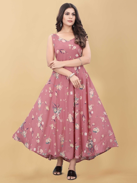 

WEAVETECH IMPEX Pink Floral Crepe Maxi Dress