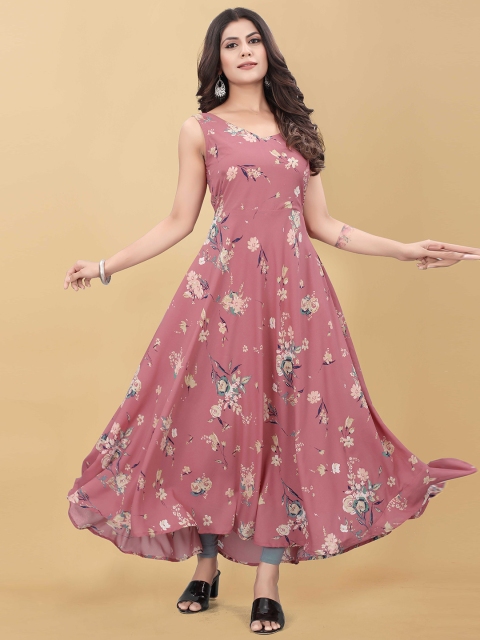 

WEAVETECH IMPEX Pink Floral Crepe Maxi Dress