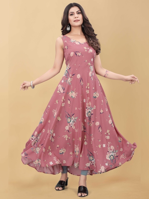 

WEAVETECH IMPEX Pink Floral Crepe Maxi Dress